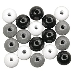 Perles en bois polies 12mm Assortiment - noir et blanc
