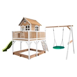 AXI Maisonnette Liam avec balancoire Nid rond Summer Brun Blanc avec Toboggan Vert Citron - Axi House