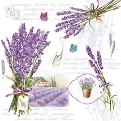 Lot de 4 serviettes en papier découpage collage 33 cm BOUQUET DE LAVANDE