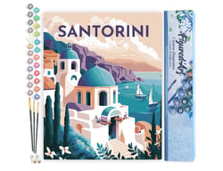Peinture par Numéro Figured'Art Affiche Vintage Santorin - Activité Manuelle Kit de Loisir Créatif DIY Numéro d'Art Complet - 40x50cm sans châssis en bois
