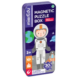 MierEdu BOÎTE DE PUZZLE MAGNÉTIQUE voyage: AVENTURIERS DE L'ESPACE 9x3,3x20,3cm, contient 2 scènes et plus de 30 pièces de puzzle magnétiques,  dans une boîte en métal, 3+