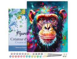 Peinture par Numéro Figured'Art avec Cadre - Chimpanzé Coloré Abstrait - Kit de Loisir Créatif DIY Numéro d'Art Complet - 40x50cm toile tendue sur châssis
