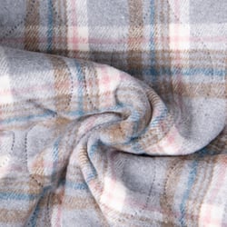 Tissu Matelassé Ciarra tout doux  envers doudoune carreaux Roses et Bleus sur fond Gris