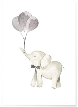 Affiche Enfant Éléphant Ballon | A3 : 29,7x42cm