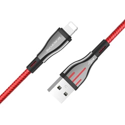 Borofone Câble USB-A vers Lightning 1.2m en Nylon Tressé Durable Noir / Rouge