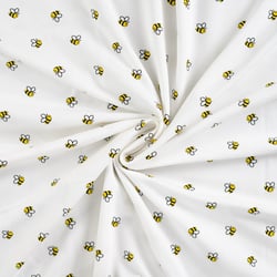 Tissu Jersey Coton imprimé Lina petites abeilles sur fond Blanc