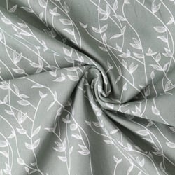 Tissu Popeline de Coton  feuilles Alexia sur fond Vert kaki clair - Au mètre