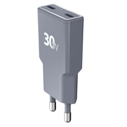 Force Power Chargeur 2x USB-C 30W Power Delivery Ultra GaN Rapide Gris