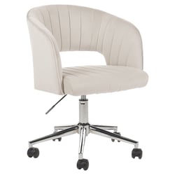 Chaise de Bureau Pivotante Beige en Velours à Hauteur Réglable Dossier Coutures Matelassé et Pivotage Complet