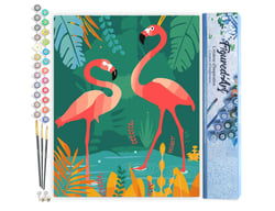 Peinture par Numéro Figured'Art Flamants Roses les pieds dans l'eau - Activité Manuelle Kit de Loisir Créatif DIY Numéro d'Art Complet - 40x50cm sans châssis en bois