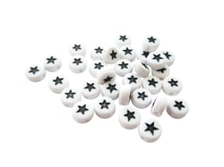 20 Perles en acrylique rondes 7mm blanc et étoile noire