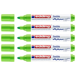 Lot de 5 marqueurs textiles permanents pointe 2-3 mm - EDDING - vert clair
