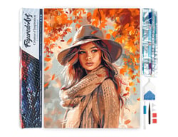 Diamond Painting Broderie Diamant Figured’Art 40x50cm toile entière roulée avec diamants carrés - Femme dans le vent d'Automne