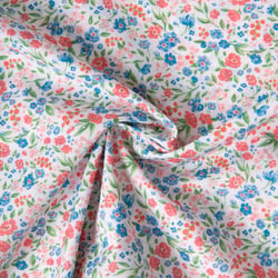Tissu Voile de Coton digital imprimé Jardin en Fleurs sur fond Blanc cassé