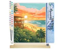 Peinture par Numéro Figured'Art - Club de plage au coucher du soleil - Kit de Loisir Créatif DIY Numéro d'Art Complet - 40x50cm toile roulée + châssis en bois à monter