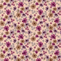 Tissu Coton imprimé Aurore fleurs Violettes sur fond Rose nude - Au mètre