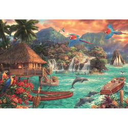 Puzzle islande life : ocean et dauphin perroquet et maison sur pilotis 2000 pieces montage - collection paysage - clementoni - 32569