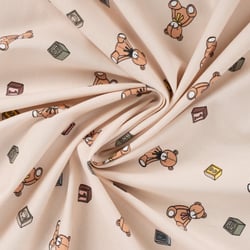 Tissu Jersey Coton imprimé Cubes et petits oursons sur fond Beige