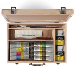 Peinture acrylique - Coffret bois - 8 tubes 60ml + accessoires - Winsor et Newton