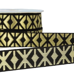 Disquette 25m galon jacquard géométrique 26mm Noir/or