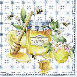 Lot de 4 serviettes en papier découpage collage 33 cm FRUIT CITRON ABEILLE