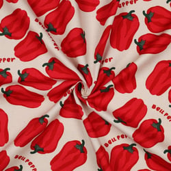 Tissu Toile de Coton Canvas Poivrons rouges sur fond Ecru