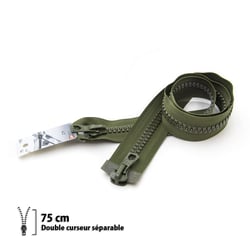 Fermeture éclair Z78 - 9mm Séparable double curseur Kaki - 75 cm