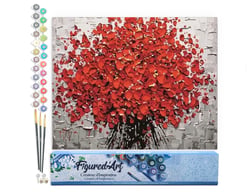 Peinture par Numéro Figured'Art - Fleurs rouges abstraites - Kit de Loisir Créatif DIY Numéro d'Art Complet - 40x50cm sans châssis en bois