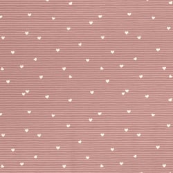 Tissu Jersey Coton rayé LittleBird Petits coeurs sur fond Vieux rose