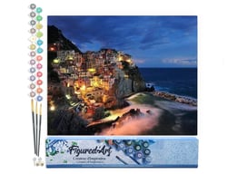 Peinture par Numéro Figured'Art - Village au bord de Mer - Kit de Loisir Créatif DIY Numéro d'Art Complet - 40x50cm sans châssis en bois