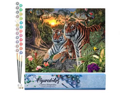 Peinture par Numéro Figured'Art - Famille de Tigre - Kit de Loisir Créatif DIY Numéro d'Art Complet - 40x50cm sans châssis en bois