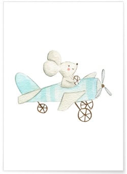 Affiche Enfant Souris Avion | A3 : 29,7x42cm