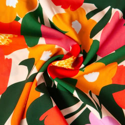 Tissu Viscose imprimé Arty Fleuris Bigflo sur fond Ecru
