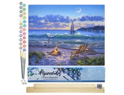 Peinture par Numéro Figured'Art - Vue sur la Plage - Kit de Loisir Créatif DIY Numéro d'Art Complet - 40x50cm toile roulée + châssis en bois à monter