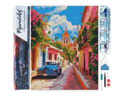 Diamond Painting Broderie Diamant Figured’Art 40x50cm toile entière roulée avec diamants carrés - Voiture classique à Mexico