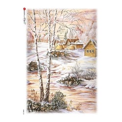1 feuille de papier de riz 22.5 x 32 cm découpage collage Paper Designs PAYSAGE MONTAGNE NEIGE 0199
