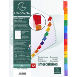 Intercalaires A4 - 12 Positions - Mensuel - Carte Blanche 160G - Exacompta