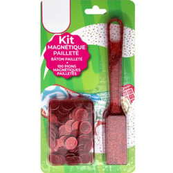 Baton magnétiques bingo rouge pailletés + 100 pions pailletés de loto - ramasse pions - CARTALOTO
