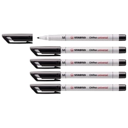 Lot de 5 feutres pour transparents encre soluble pointe moyenne - STABILO - Noir