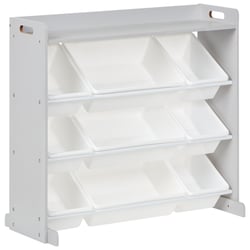 Étagère avec 9 Boîtes de Rangement Gris et Blanc en MDF avec Tiroirs en Plastique Meuble Chambre Enfant Design Style Moderne
