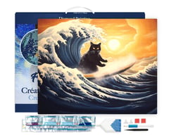 Diamond Painting Broderie Diamant Figured’Art 40x50cm toile tendue sur châssis en bois - diamants carrés - La Grande Vague du Chat Noir