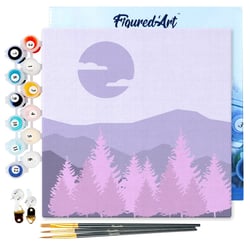 Mini Peinture par Numéro Figured'Art 20x20cm avec cadre Forêt de Sapins - Petit Format