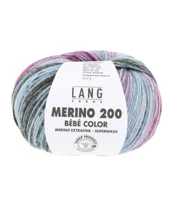 Pelote à tricoter MERINO 200 BEBE COLOR – Lang Yarns - Laine mérinos extrafine multicolore pour layette 0606 - Bleu / Violet / Prune