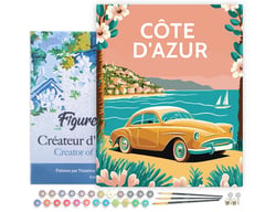 Peinture par Numéro Figured'Art avec Cadre Affiche Vintage Côte d'Azur - Activité Manuelle Kit de Loisir Créatif DIY Numéro d'Art Complet - 40x50cm toile tendue sur châssis
