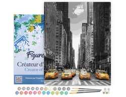Peinture par Numéro Figured'Art avec Cadre - Ville Moderne et Taxis Jaunes - Kit de Loisir Créatif Numéro d'Art - 40x50cm toile tendue sur châssis