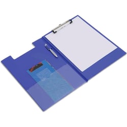 Porte-bloc - Pour documents A4 - Avec rabat - Clip métal - Plastique - Bleu