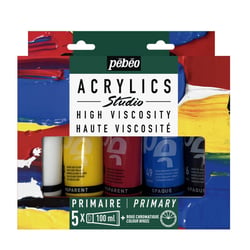 Peinture acrylique - Haut viscosité - Coffret 5 tubes 100ml - Couleurs primaires - Pébéo Studio