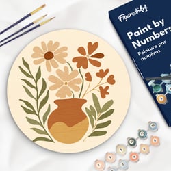 Peinture par Numéro sur disque en bois Figured'Art - Pot de fleurs - Kit de Loisir Créatif DIY Numéro d'Art Complet - 30cm de diamètre