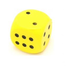 Grand de en mousse 7,5 cm jaune - accessoire jeux de societe - jeu geant, xl