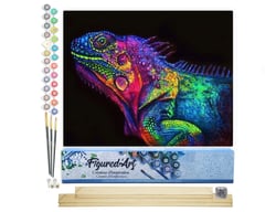 Peinture par Numéro Figured'Art - Caméléon coloré - Kit de Loisir Créatif DIY Numéro d'Art Complet - 40x50cm toile roulée + châssis en bois à monter